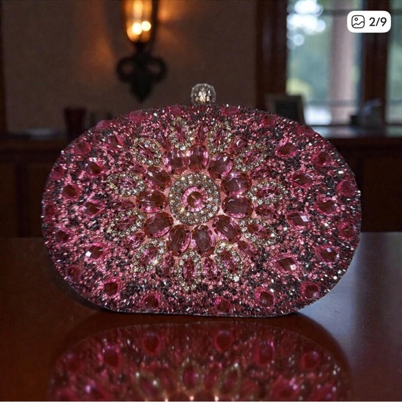 NEW Ramla Handmade Rare Pink Faux Diamond Encrusted Clutch Bag